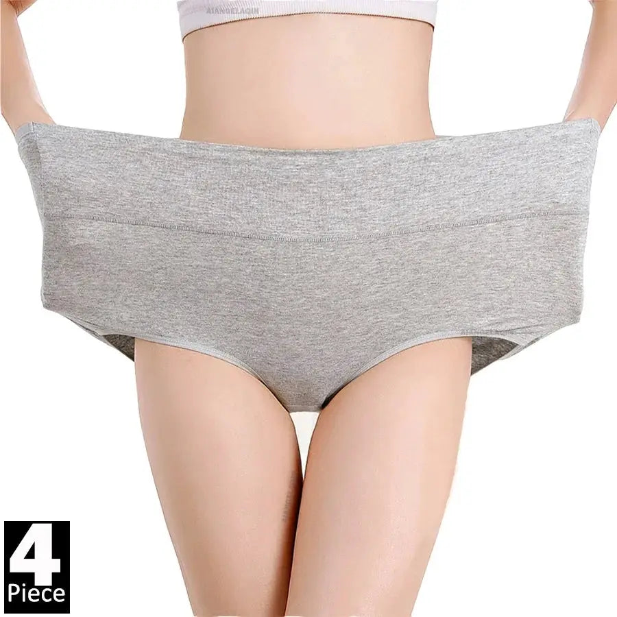 4-piece gray high-waist cotton women's panties; abdominal shaper briefs