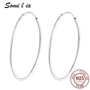 Somilia 925 Sterling Silver Big Hoop Earrings For Women Platinum Finish 10mm To 90mm Fine Jewelry