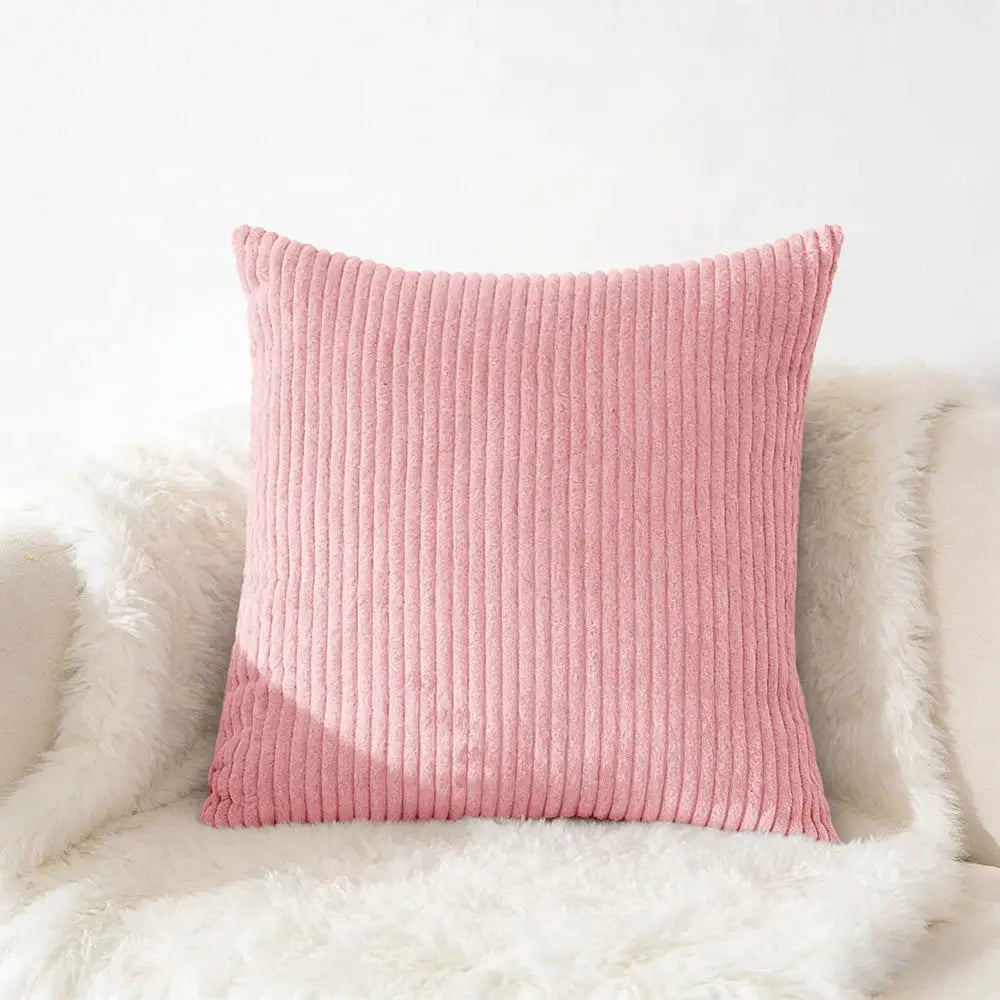 Corduroy pillow cover in pink for sofa, textured cushion case