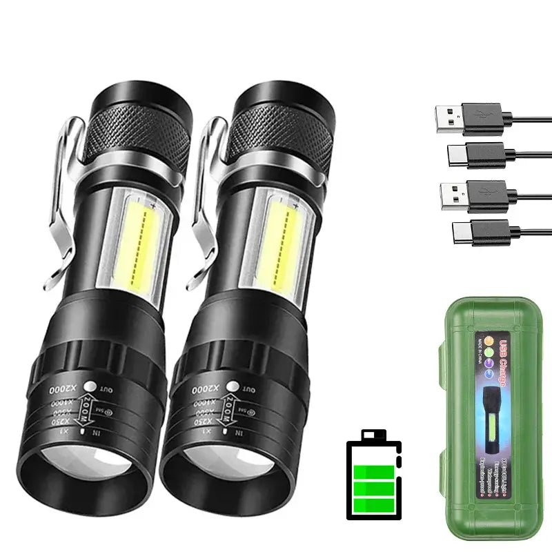 SummitBeam Portable Rechargeable LED Flashlight With Pen Clip Zoomable Waterproof Torch Side Light For Outdoors