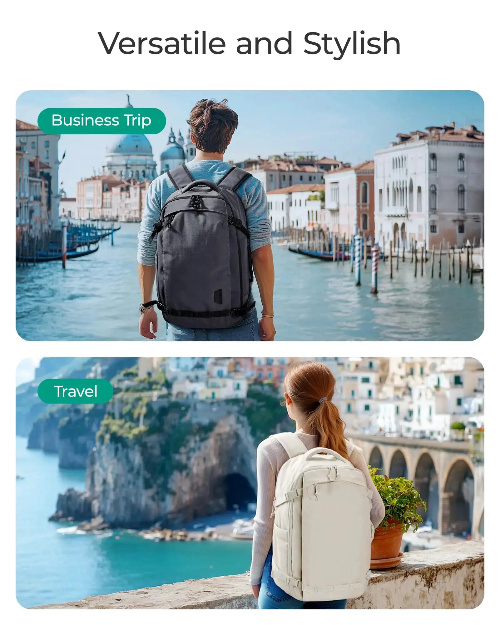 BAGSMART travel backpack 30L in dark gray, water-resistant carry-on for versatile travel