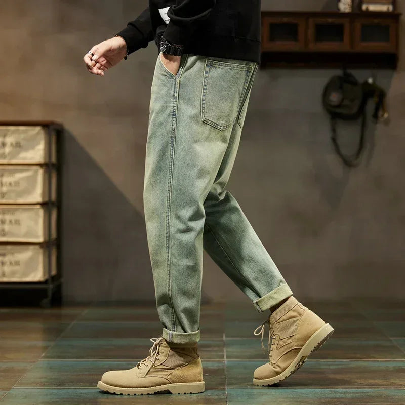 2025 Autumn Winter Mens Harem Jeans Comfortable Solid Color Pants