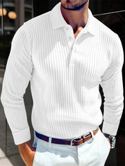 Simples Market white ribbed long-sleeve polo shirt for men