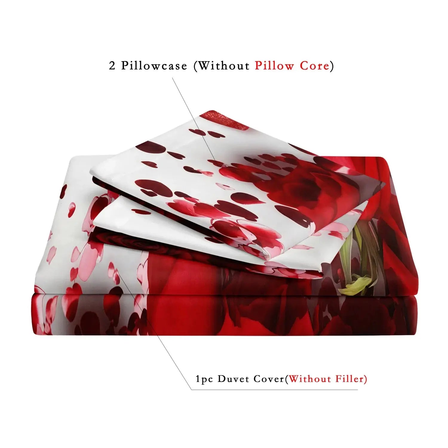 Simples Market 3-piece duvet cover set with red rose pattern; includes 1 duvet cover and 2 pillowcases