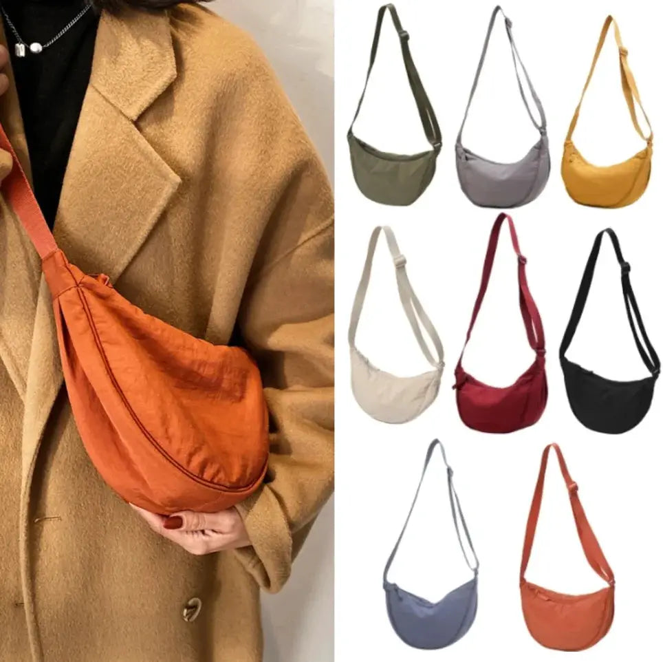 Casual nylon hobo crossbody bag for women by Simples Market; orange color shown among several color options.