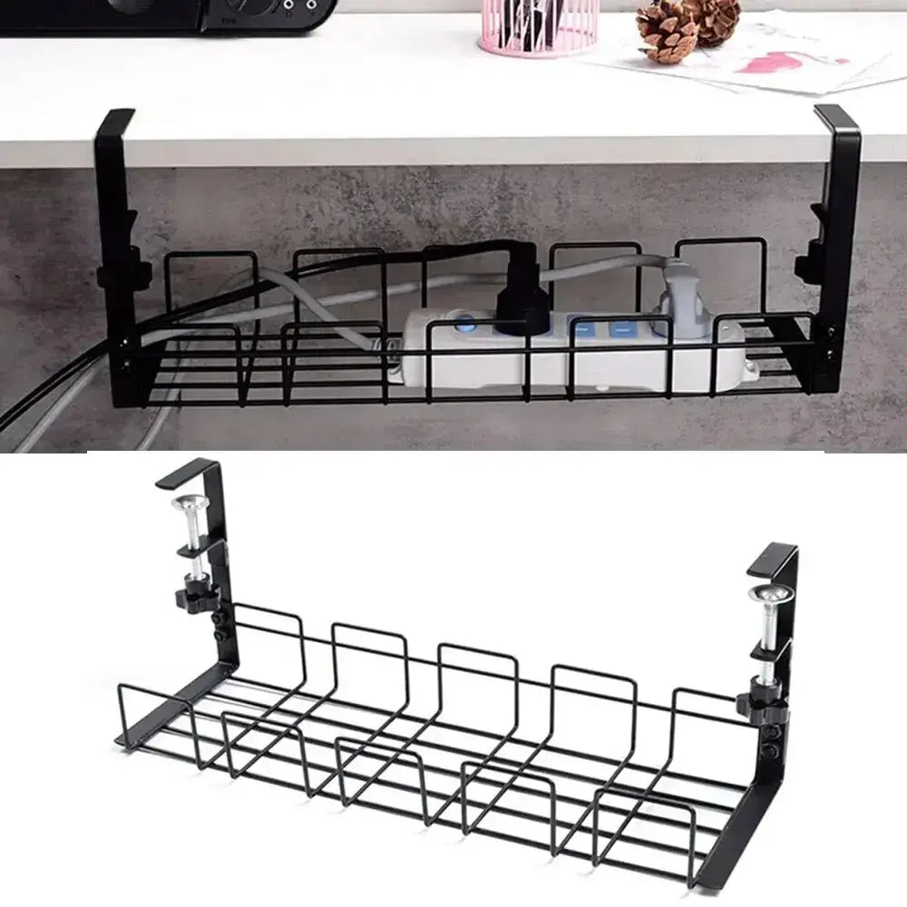 Metal Under Desk Storage Rack And Cable Management Tray No Punching Wire Organizer For Home Office