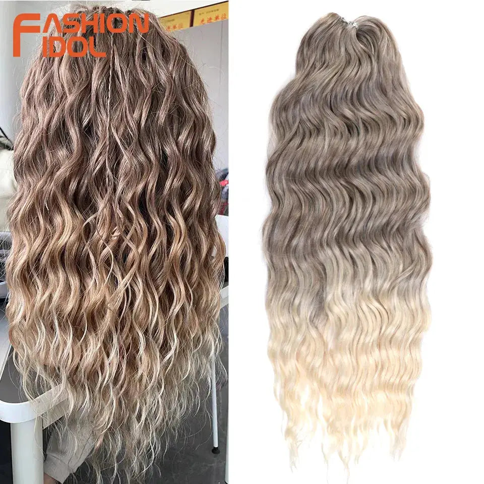 Simples Market Anna 24in synthetic water-wave braiding hair extensions, ombre blonde deep-wave crochet style