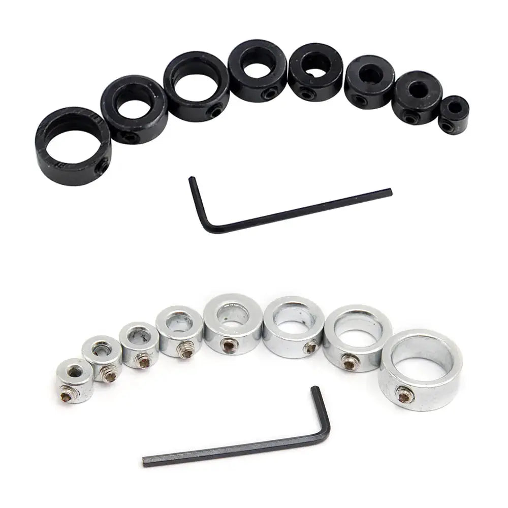 8 Piece Silver Drill Bit Limit Ring Set For Woodworking With Mini Wrench Positioning Ring And Drill Bit Adjustment Tool