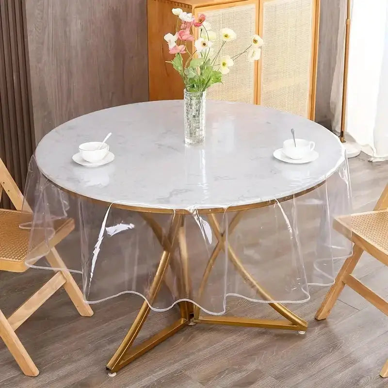 Transparent Round PEVA Tablecloth Protective Sleeve Waterproof and Oilproof for Round Tables