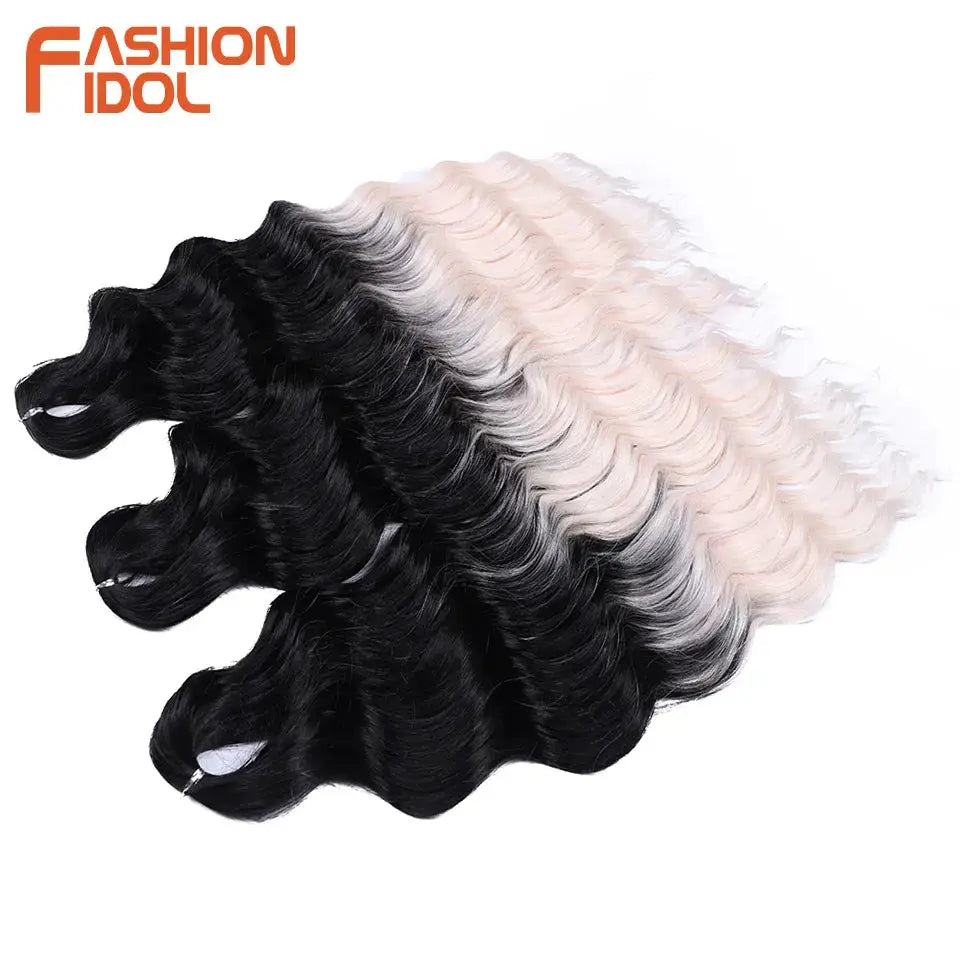 Anna Hair synthetic loose deep wave braiding extensions, 24in, black to blonde ombre, Fashion Idol