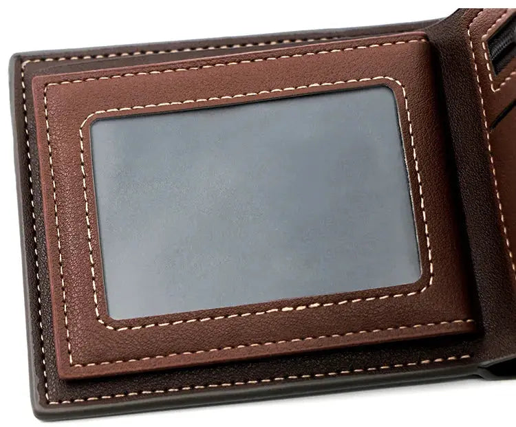 Simples Market luxury slim short men's wallet in brown PU leather with coin pocket and ID window