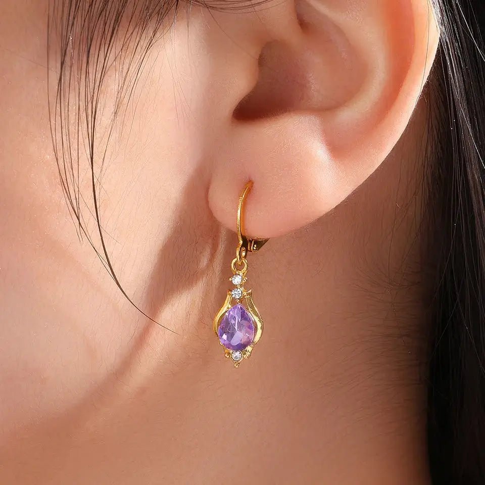 ZAKOL Vintage Shiny Purple Crystal Water Drop Hoop Earrings For Women Boho Long Dangle Jewelry Gift - Simples Market