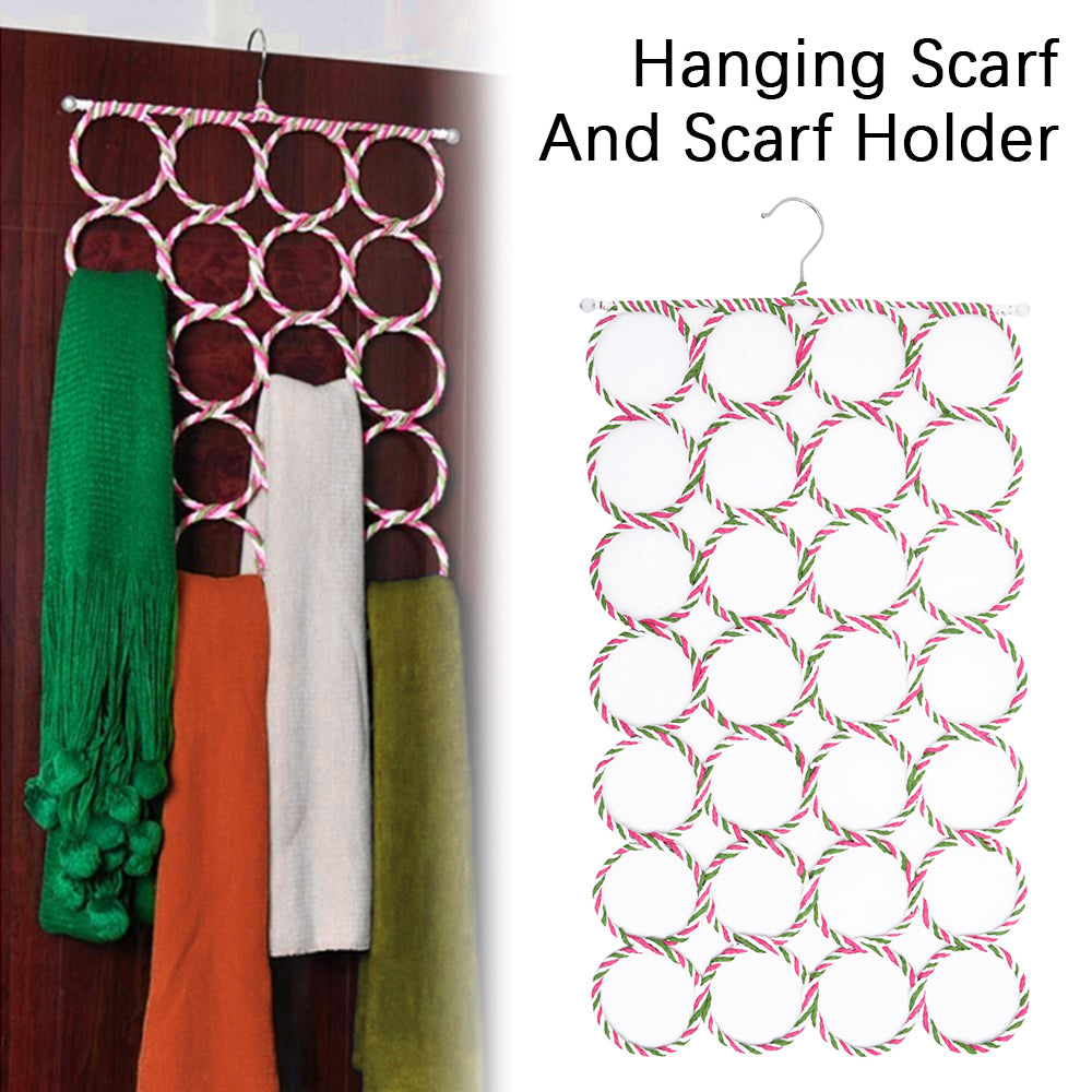 28-hole scarf holder with foldable rattan weave grid for hanging scarves, shawls, and belts