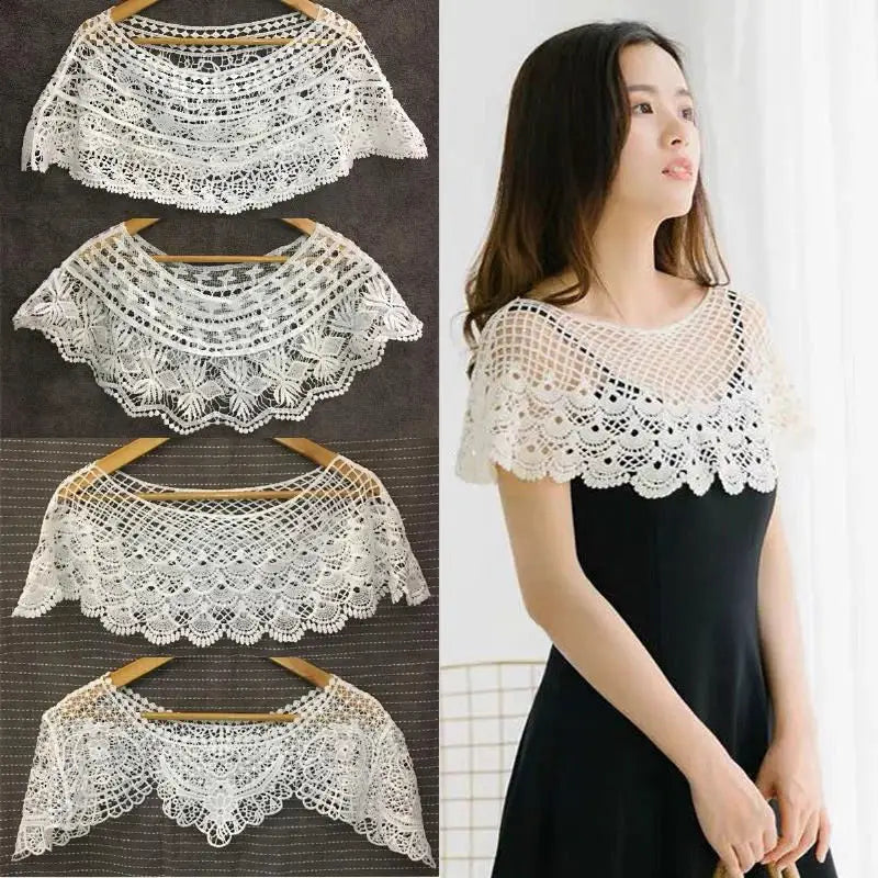 LunaFleur Sunflower Lace Knit Shawl Wrap For Bridal And Evening Wear Elegant Hollow Out Crochet Capelet