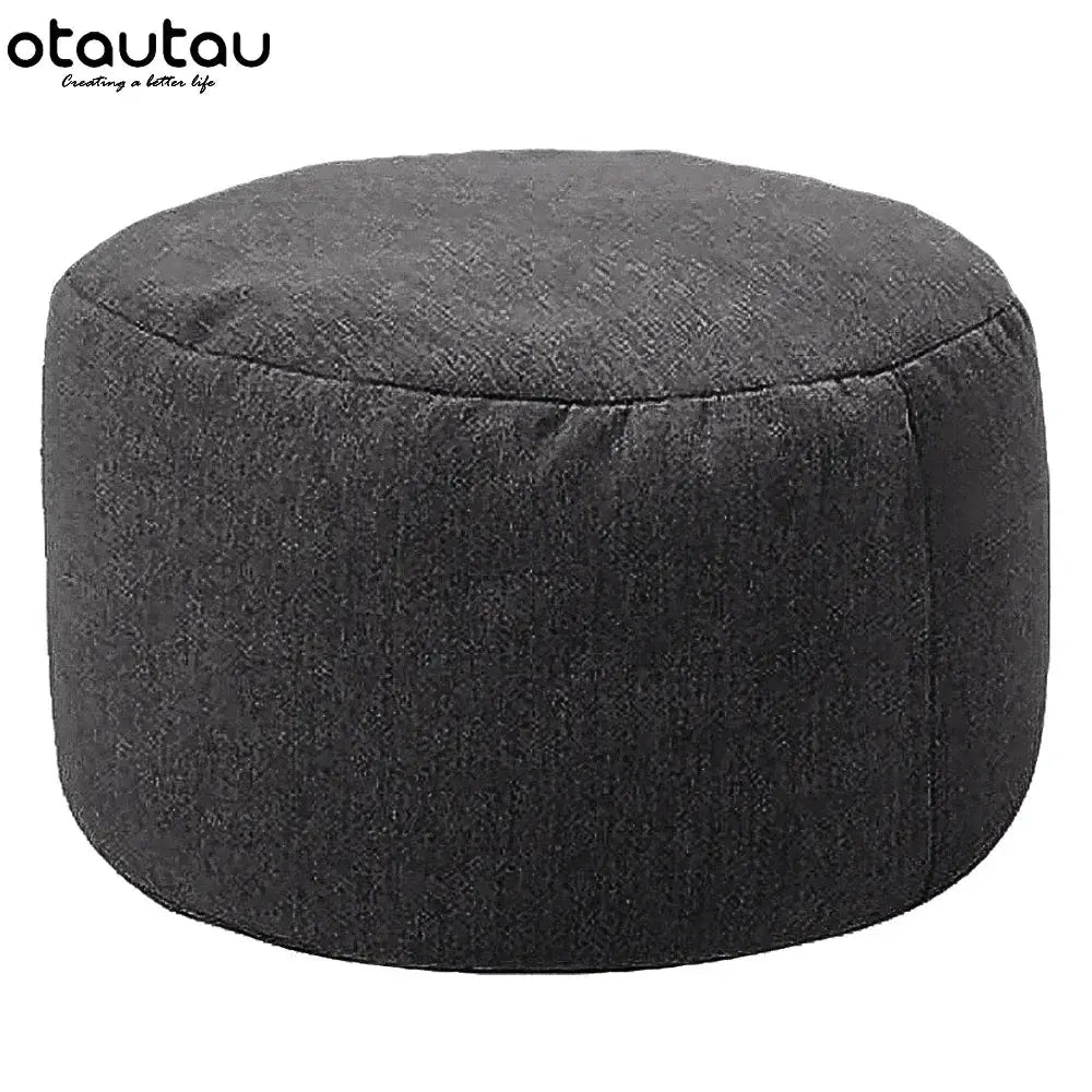 otautau charcoal gray linen bean bag ottoman pouf, filled round footstool