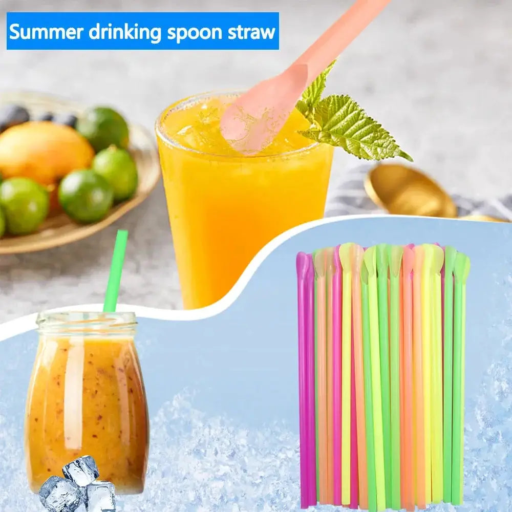 Color Spoon Straws Bulk 50 to 2000 Pcs for Milkshakes Smoothies Drinks Party Bar Supplies Wholesale