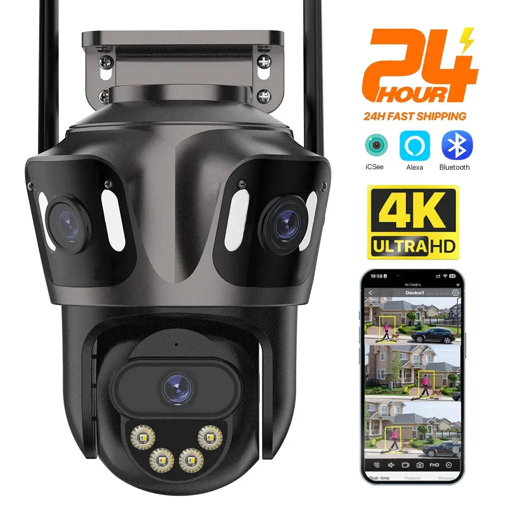 Simples Market outdoor 4K dual-lens PTZ IP camera with AI human detection, IP66 waterproof
