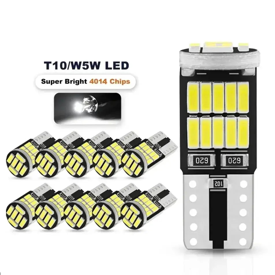10 Piece W5W T10 LED Bulbs 4014 SMD 6000K Canbus Compatible For Car Interior Dome Reading License Plate Signal Lights