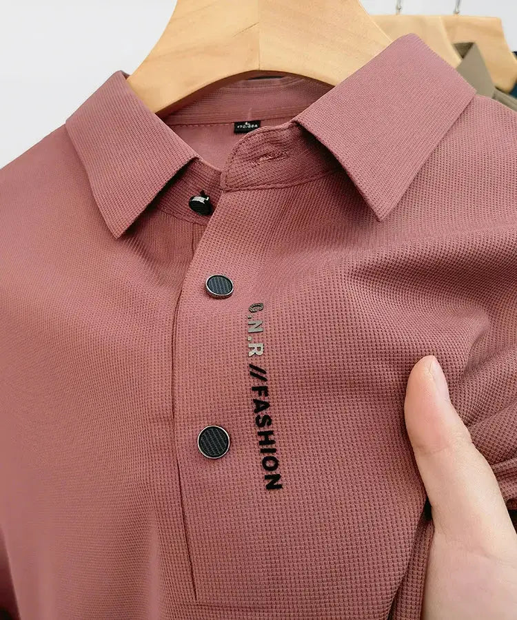 Polo shirt, dusty rose ice-silk fabric with textured knit, Simples Market casual top