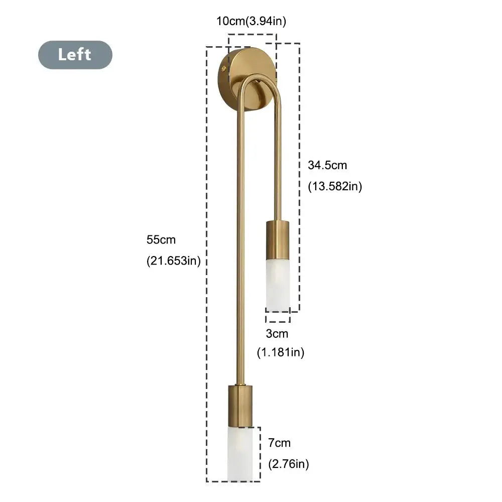 LED golden brass wall lamp with two glass shades; modern Nordic minimalist design for living room or bedroom