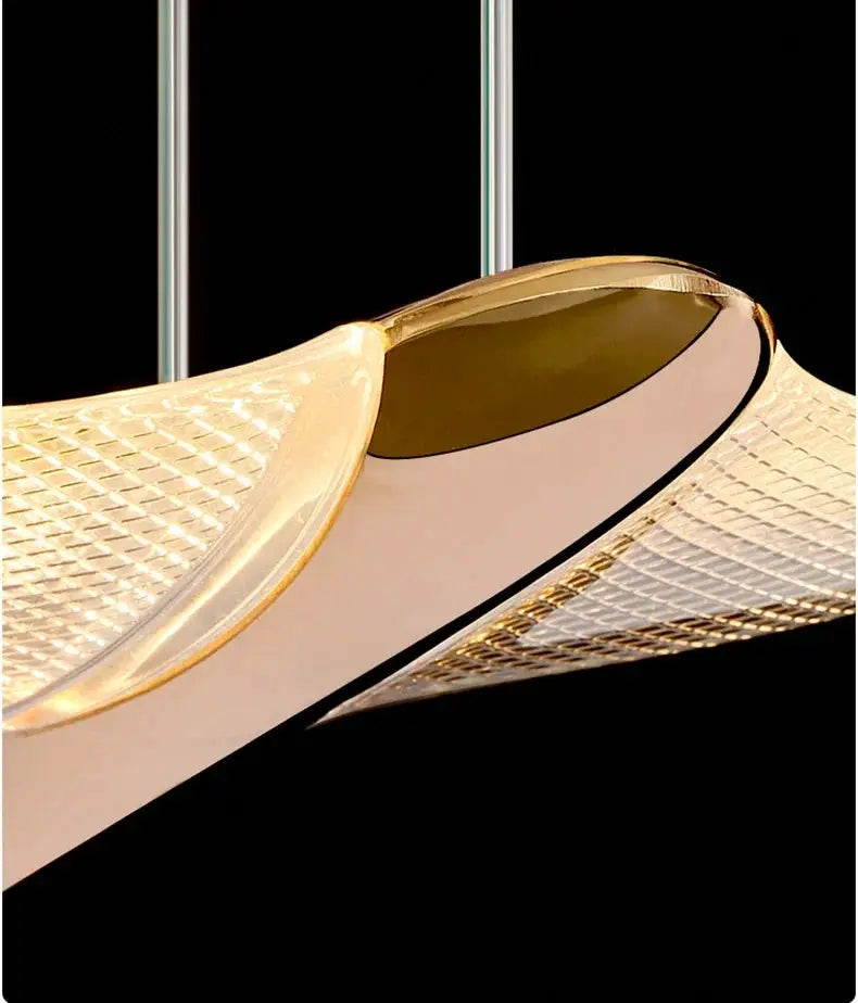 Seagull staircase pendant lamp, gold-toned curved glass shade, long modern pendant light by Simples Market