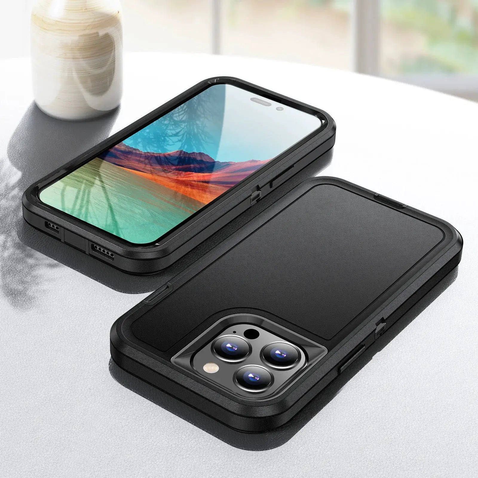 Simples Market 3-in-1 Defend Armor shockproof case for iPhone, black with rugged plastic frame and TPU back