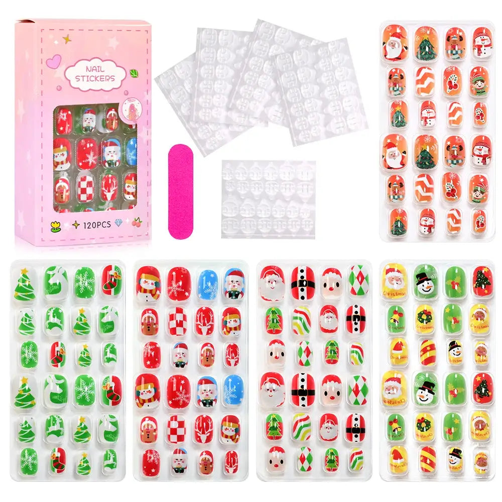 KawaiiKidz Kids Cartoon Press On Nails Acrylic Full Cover Short False Nails Safe Easy To Apply Jelly Glue 120Pcs