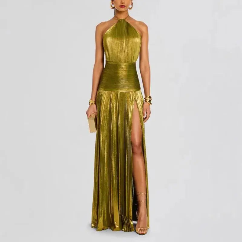 LuxeAura Luxurious Women Corset Dress Off Shoulder Halter Empire Waist With Slit Party Cocktail Evening Gown