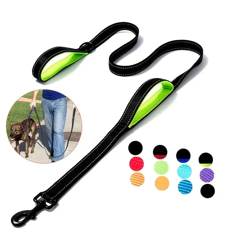 Heavy Duty Double Handle Dog Leash For Outdoor Travel And Training With Enhanced Control And Safety