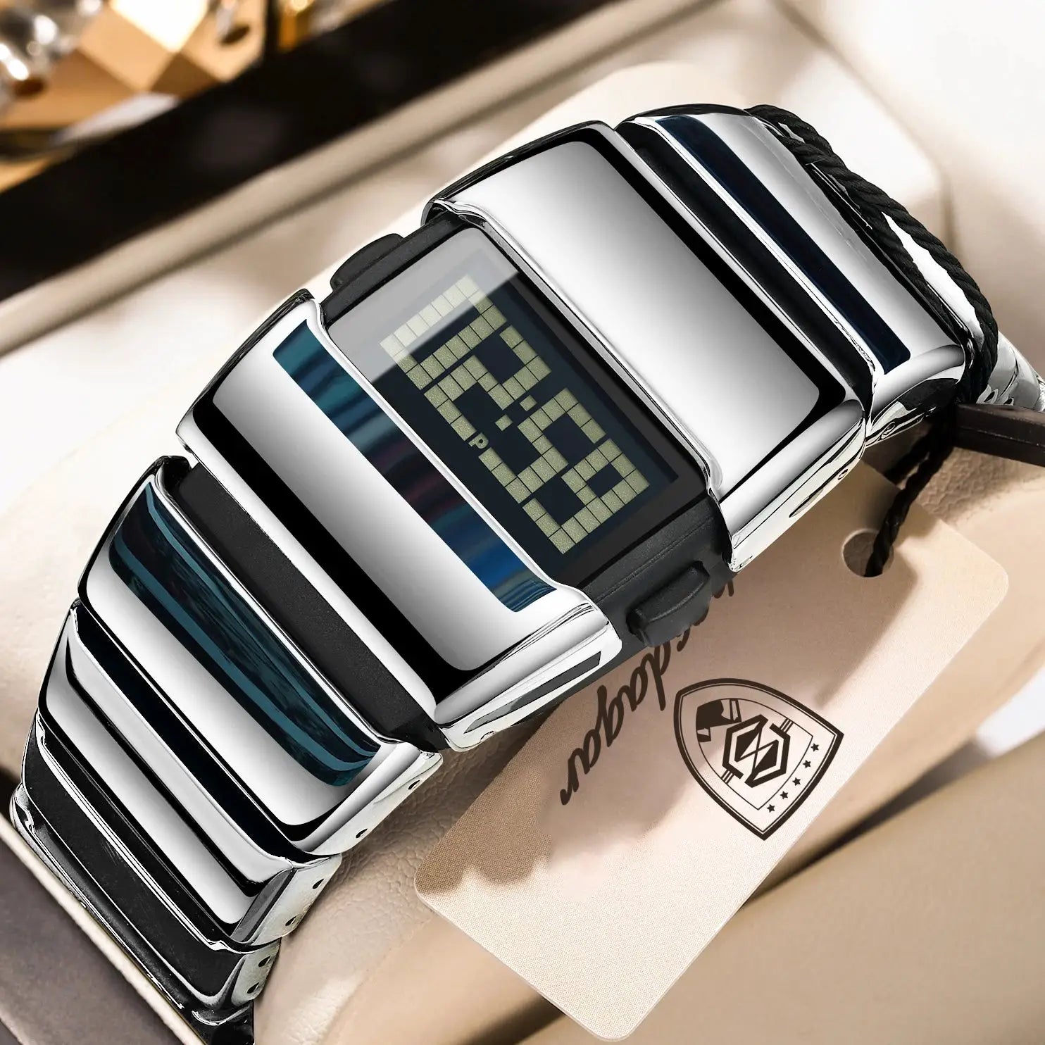 POEDAGAR fashion LED men's digital watch with stainless steel bracelet