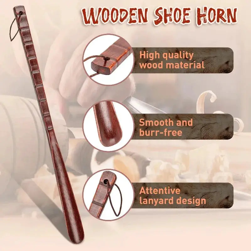 Simples Market wooden shoe horn, long beech wood handle, non-slip and burr-free with lanyard