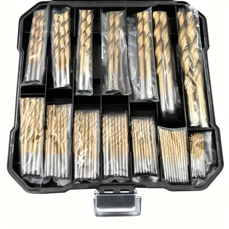 50 Pieces Titanium Coated High Speed Steel Drill Bit Set Hex Shaft Straight Spiral Bits For Metal Wood Plastic Drilling