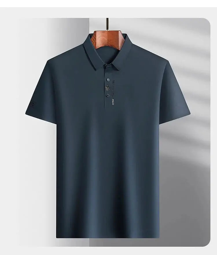 Polo shirt by Simples Market in navy ice silk, men's short sleeves