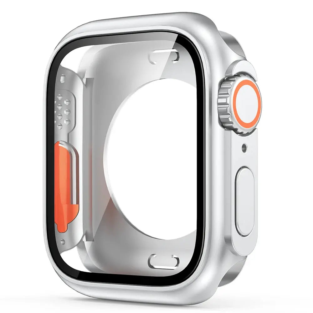 Apple Watch bumper case with clear front and orange crown accent for 40-46mm models