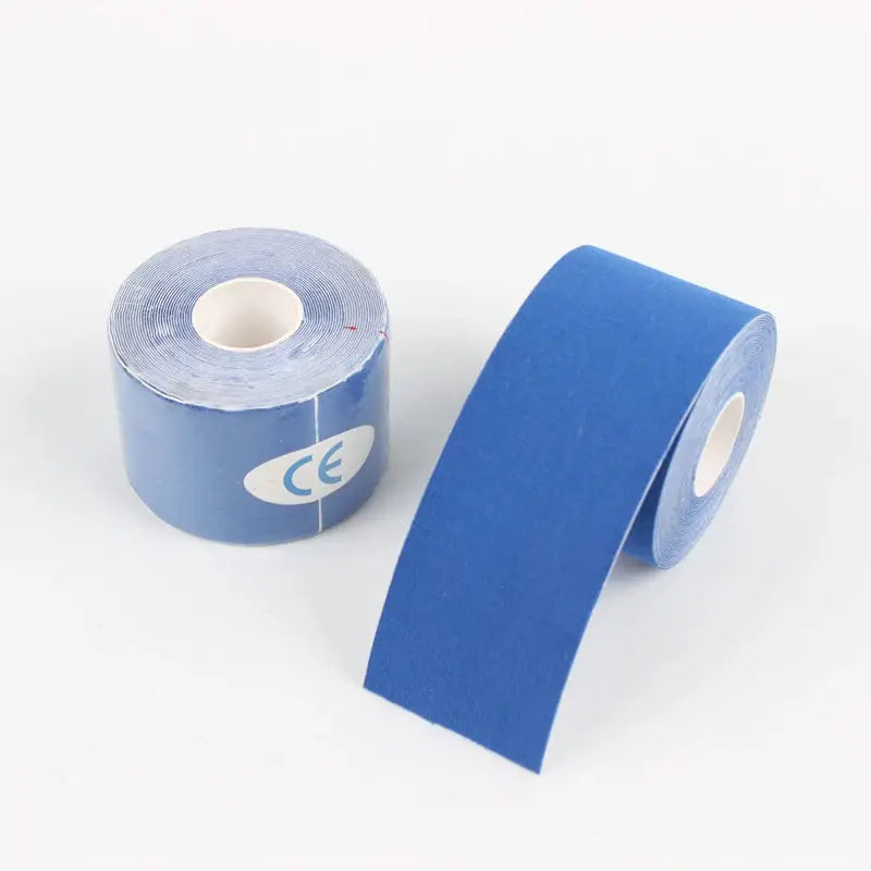 Blue kinesiology tape rolls (two), CE-marked sports tape for athletic recovery