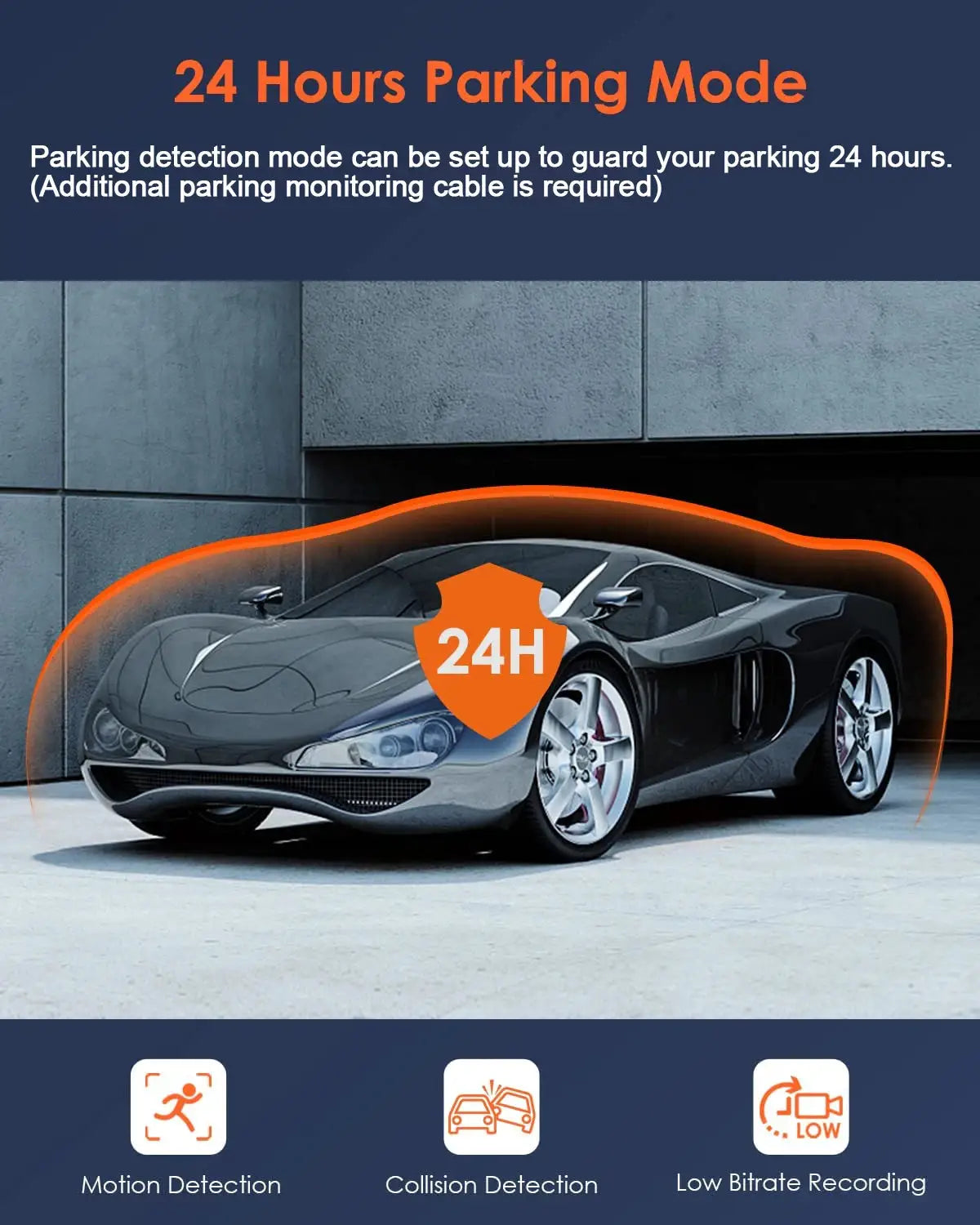 Dash cam with IR night vision, loop recording, 2-inch IPS screen, 1080P 3-camera vehicle DVR