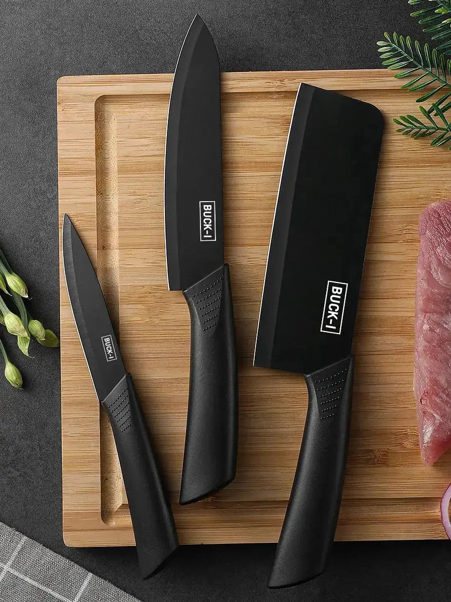 CulinaryCraft 3 And 5 Piece Kitchen Knife Set With High Grade Black Steel Blades And Durable Plastic Handles Gift Ready