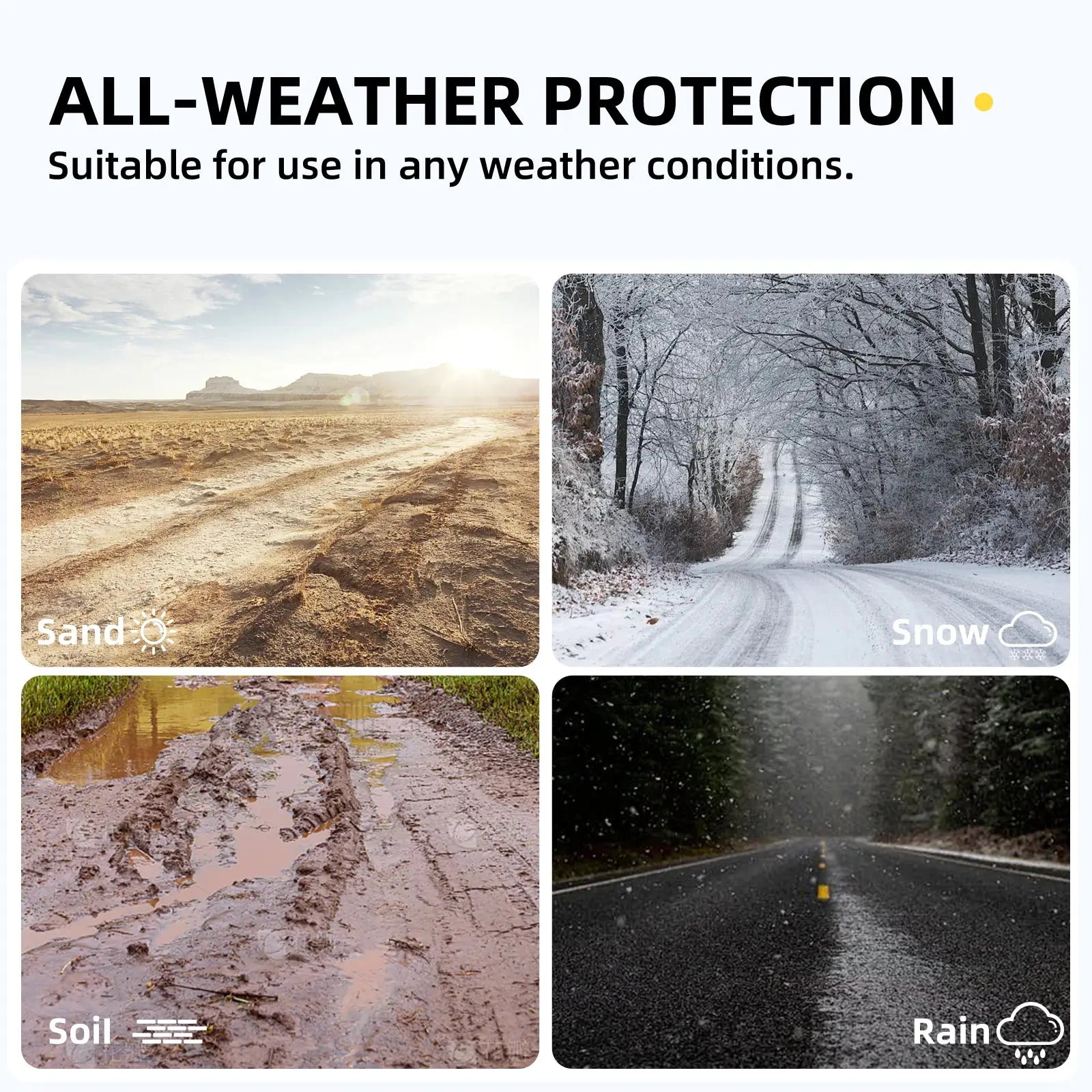 Sambee Left Drive floor mats for Leapmotor T03 EV; all-weather protection banner with sand, snow, soil and rain tiles.