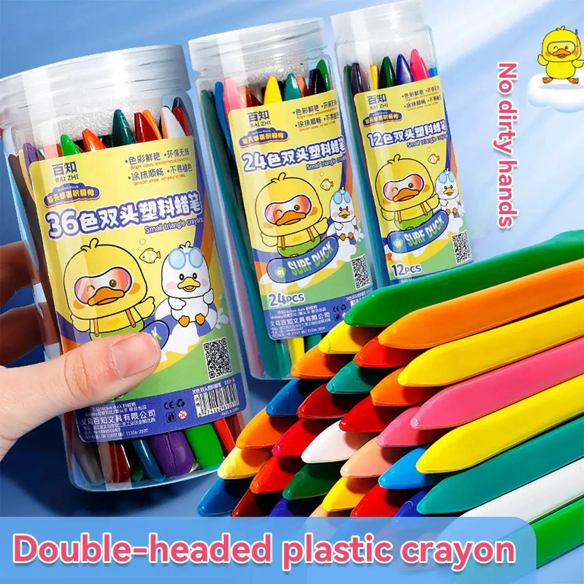 Three packs of double-headed triangle plastic crayons for kids in 12–36 colors by Simples Market