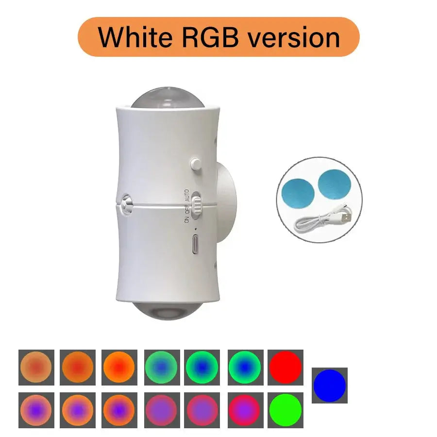 Motion Sensor LED Wall Light, white RGB tricolor, rechargeable double-head magnetic spotlight by Simples Market