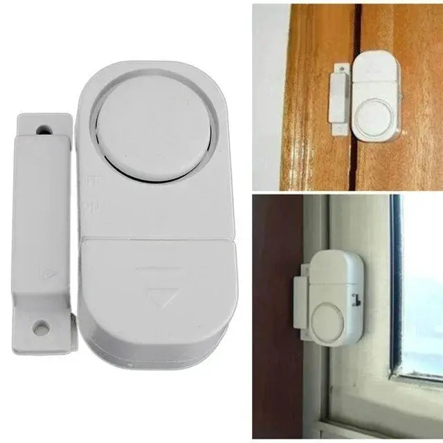 Door and Window Alarm System by Simples Market, white wireless magnetic sensor kit with two-piece main unit and magnet