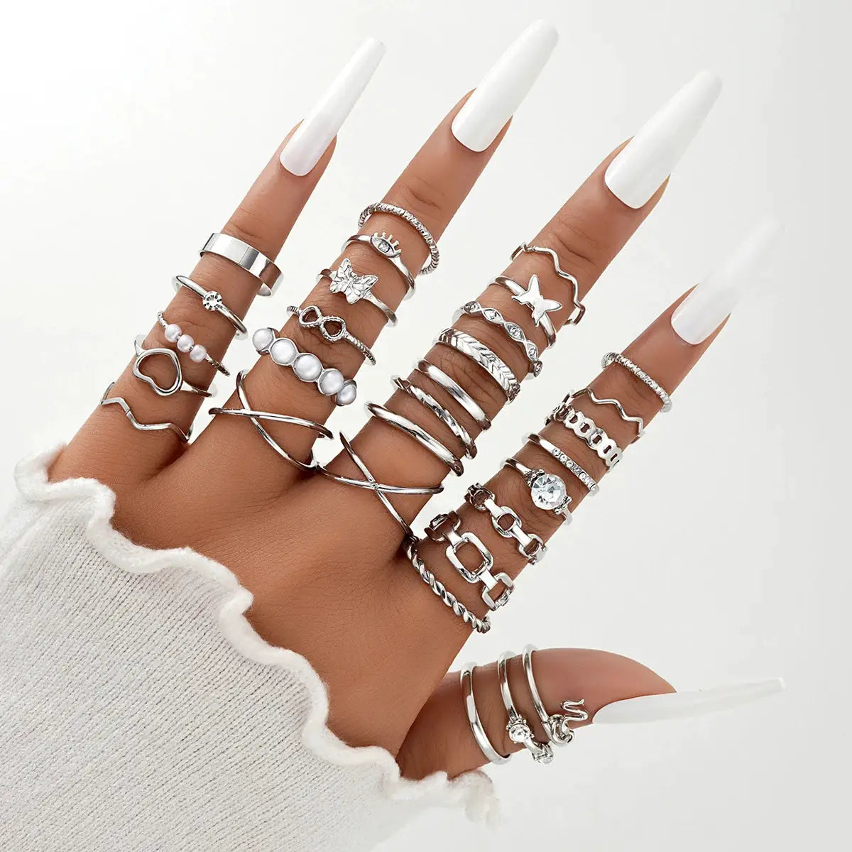 58 Piece Vintage Heart Snake Butterfly Rings Set For Women Gold Plated Geometric Hollow Finger Rings Jewelry Gifts New