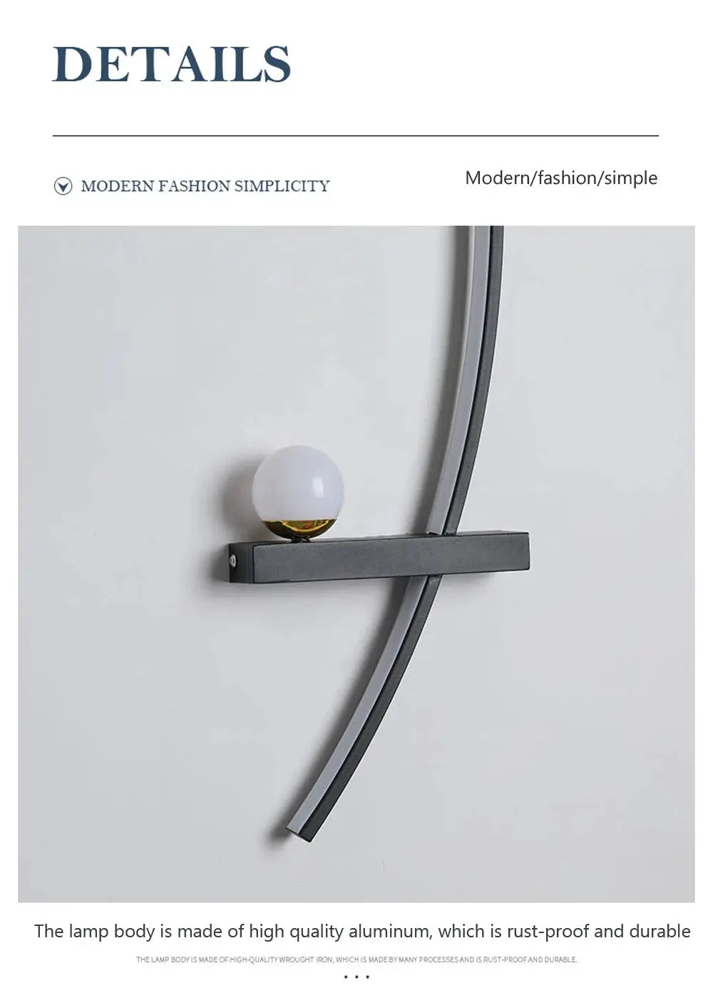LED Wall Lamp Simples Market, modern black aluminum fixture with white globe bulb