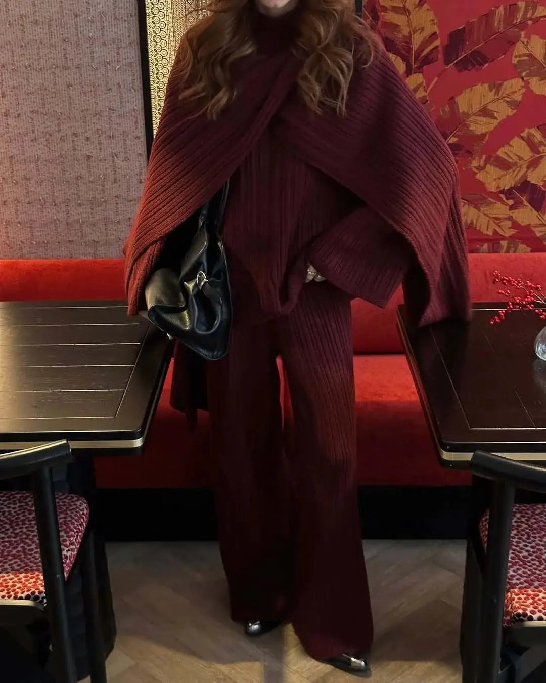 Hirsionsan Two Piece Set Women Polo Neck Cardigan And Midi Dress
