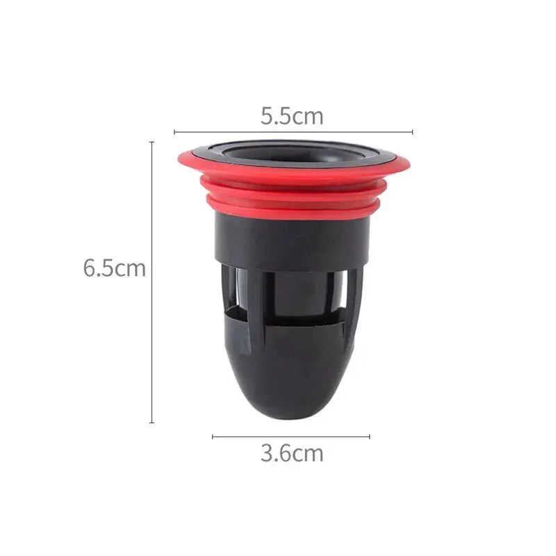 1pc floor drain odor trap core by Simples Market, black body with red seal, 6.5 cm tall