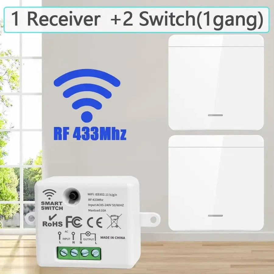 Simples Market wireless RF433 receiver and 2 white wall switches, 10A max load