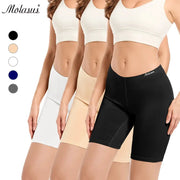 Molasus women's high-waisted cotton biker shorts; anti-chafing design; color options black, white, beige, navy, gray