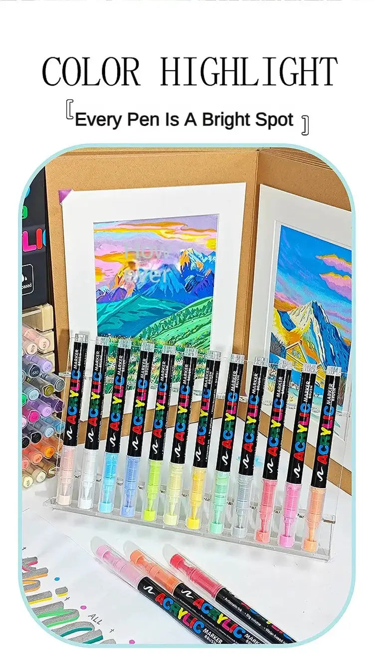 GUANGNA 16-color direct-liquid acrylic paint pen set with brush tips for rock, stone and ceramic art