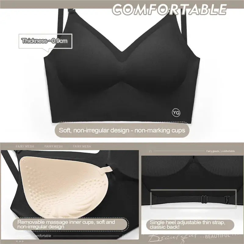 Simples Market women's invisible strapless bra, black seamless backless deep-U plunge with removable nude cups