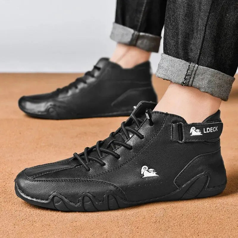UrbanStride Men Waterproof High Top Winter Motorcycle Boots Luxury Microfiber Footwear